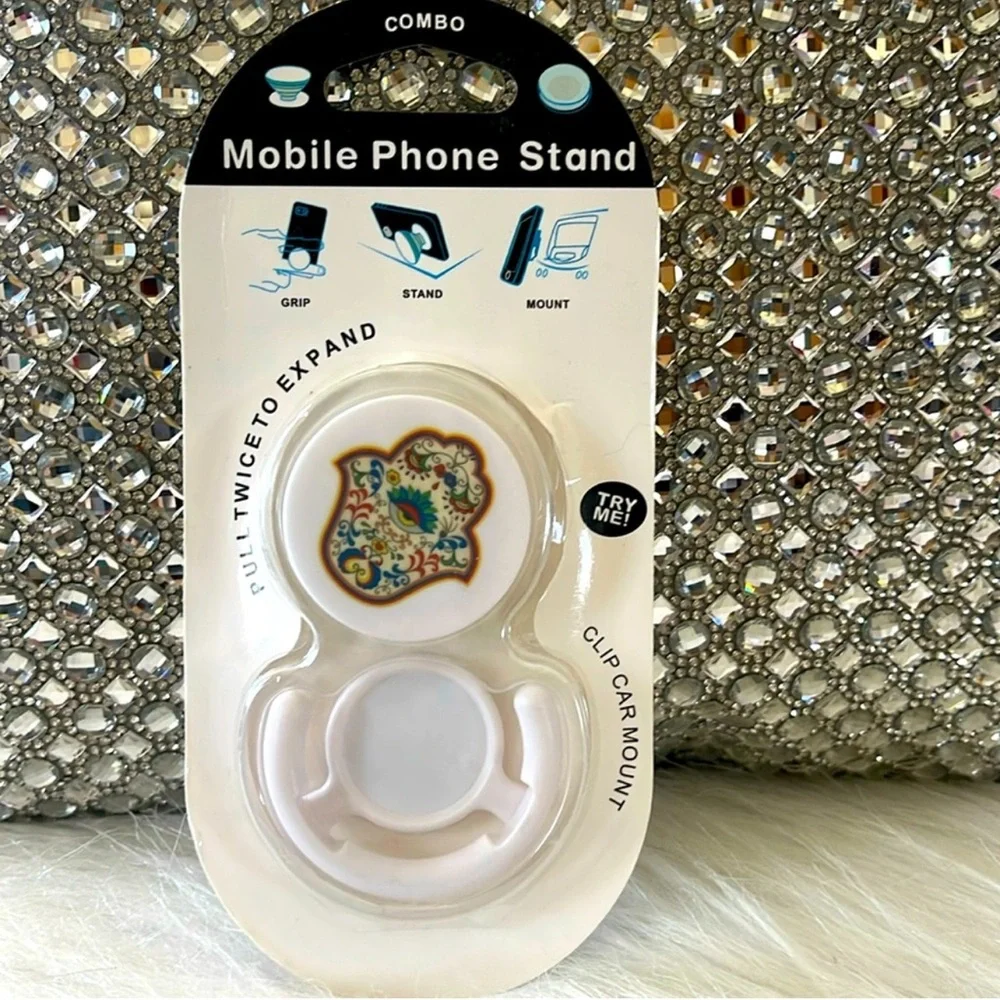 Mobile Phone Stand with Floral Design - White